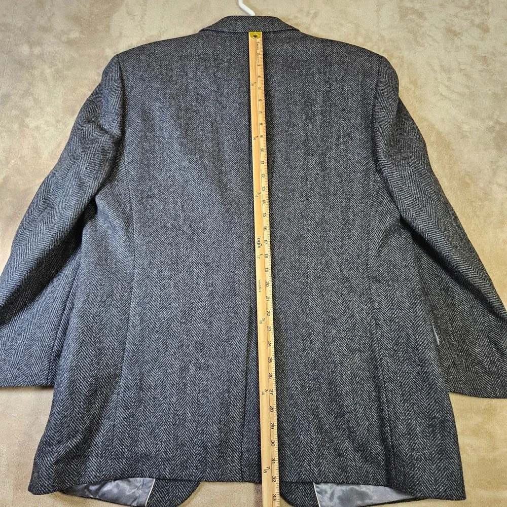 English Manor Mens 48L Herringbone Tweed 100% Wool Sport Coat Blazer Gray Black